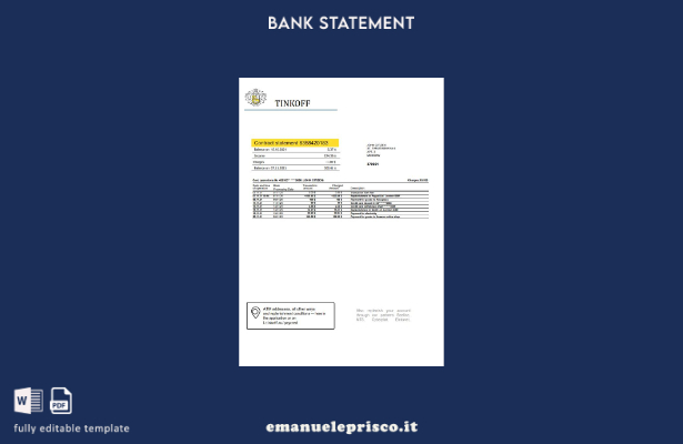 modello word di prova di indirizzo della banca Russia Tinkoff in stile verificat
